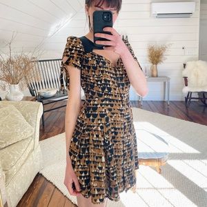 Line & dot button down silk dress